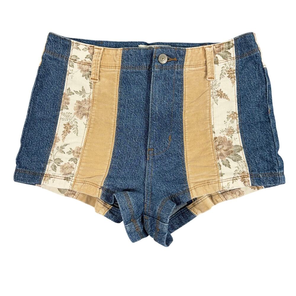 Free People We The Free Patchwork Denim Shorts 29 Floral Boho Y2K Colorblock